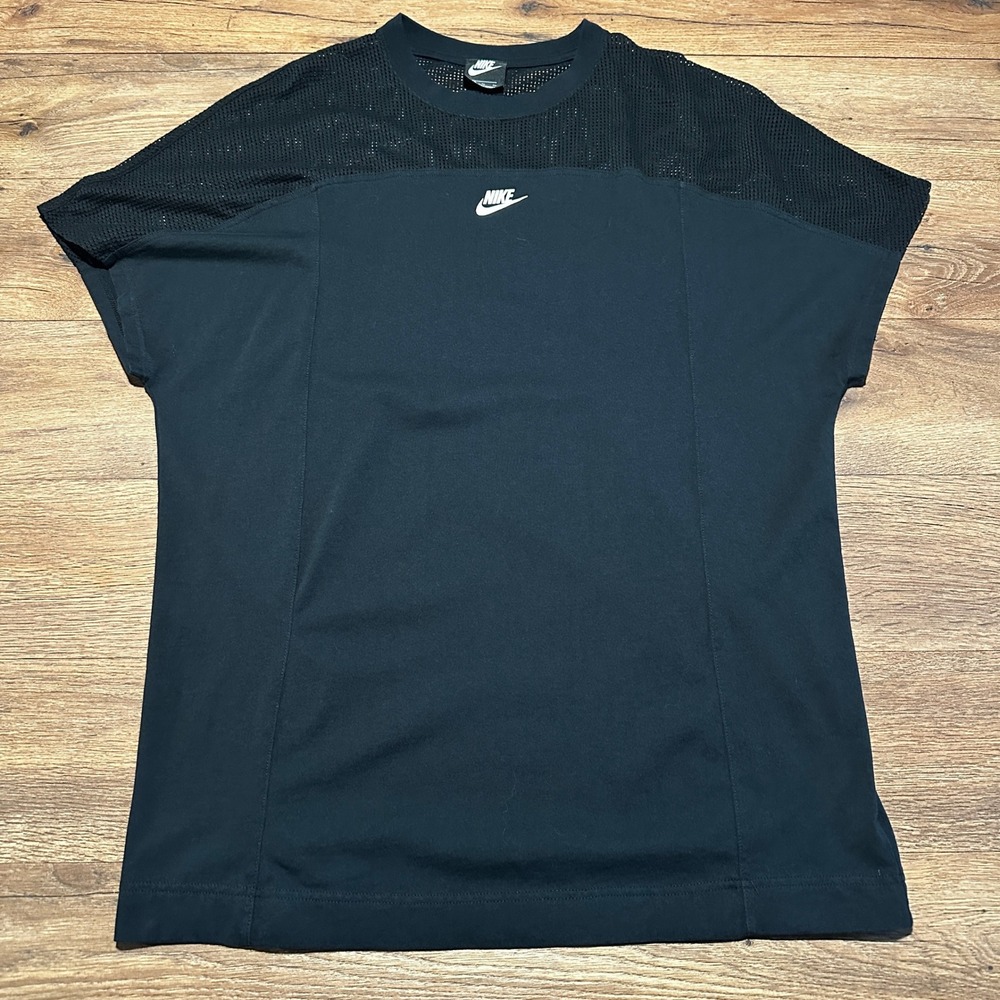 Nike Black Mesh‎ Panel Short Sleeve Athletic T-Shirt Women XL